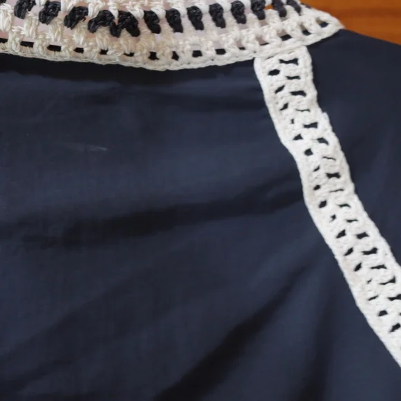 Free People Navy Blue Crochet Trim Zip Front Cropped Bomber Jacket Medium - Picture 12 of 16